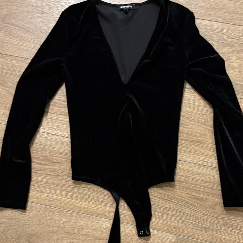 Express Deep V-Neck Black Bodysuit